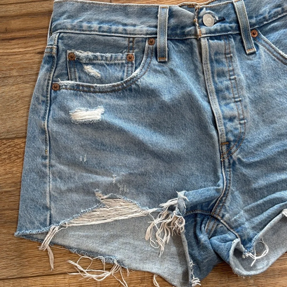 Levi's Light Blue Distressed Jean Shorts - Picture 4 of 5